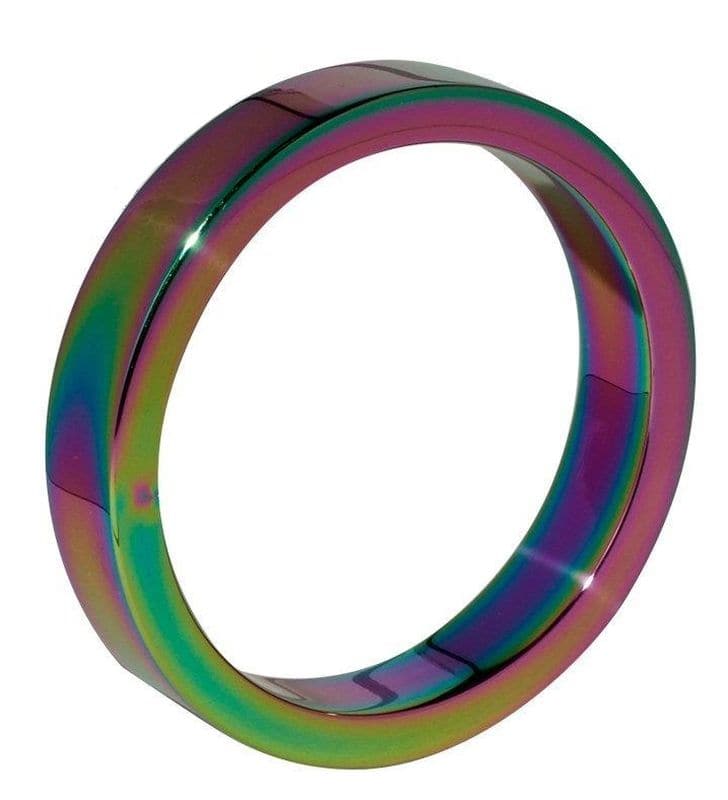 Heavy Duty Rainbow Metal Cock Ring 8mm - - Cock Rings