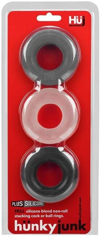 Hunkyjunk HUJ3 C-Ring 3 Pack Multi Colour - - Cock Rings