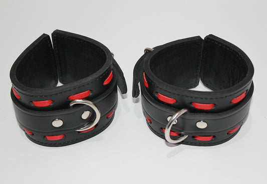 Infernal Restraints Wrist Black Leather with Red Stitching - - Cuffs And Restraints