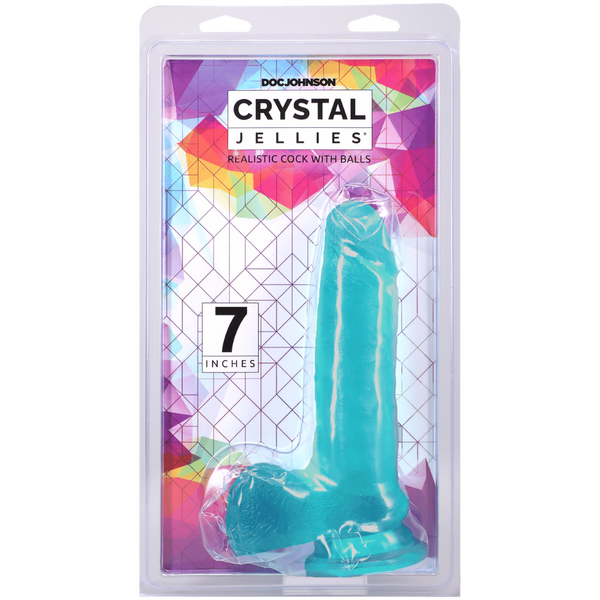 Doc Johnson Crystal Jellies Realistic Cock with Balls Teal - Realistic Dildos