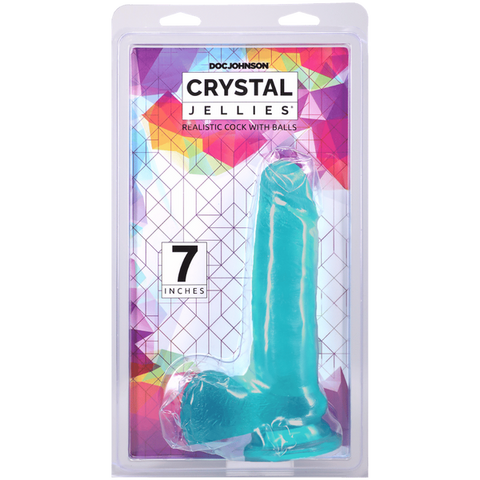 Doc Johnson Crystal Jellies Realistic Cock with Balls Teal - Realistic Dildos