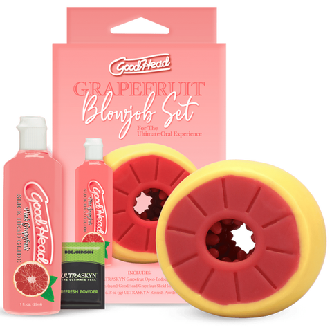 Doc Johnson Grapefruit Blowjob Stroker Set (Yellow, Pink) - Masturbators and Strokers