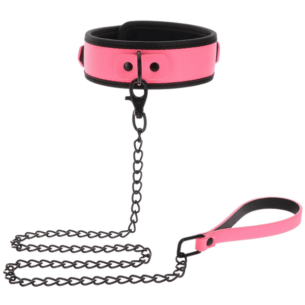 Scala Glow In The Dark Collar and Chain Leash - Pink - Collars and Leads