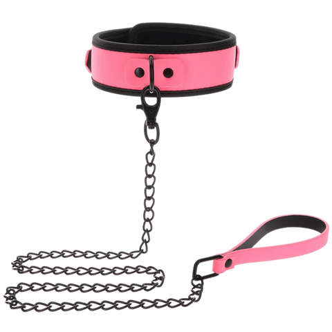 Scala Glow Collar and Chain Leash Pink with Glow in Dark Feature - Collars and Leads