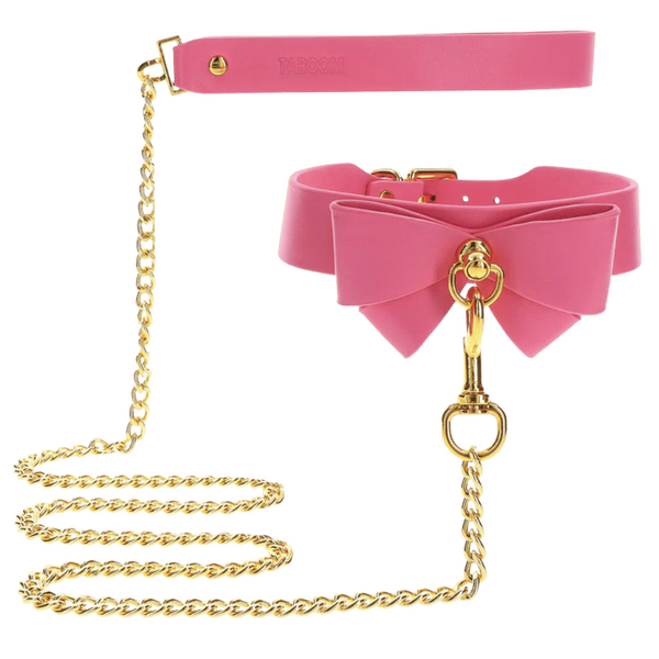 Scala Taboom PU Leather Fetish Collar and Leash - Pink - Collars and Leads