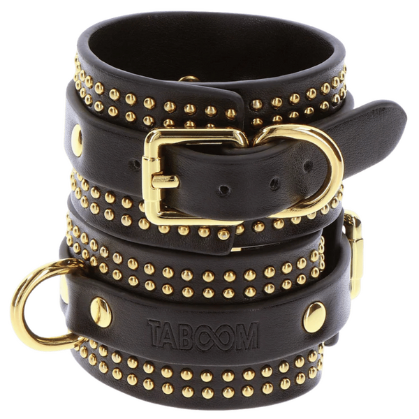 Scala Taboom BDSM Play Studded Wrist Cuffs Set - Black - Cuffs And Restraints