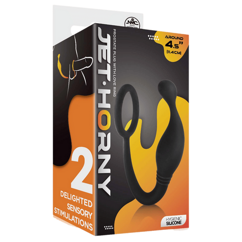 NANMA Corporation Excellent Power Prostate Plug with Love Ring Black Dual Stimulation - Prostate Toys