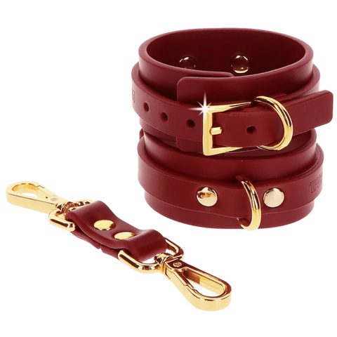 Scala Wrist Cuffs Red Vegan Leather BDSM Restraints - Cuffs And Restraints