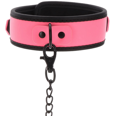 Scala Glow Collar and Chain Leash Pink with Glow in Dark Feature - Collars and Leads