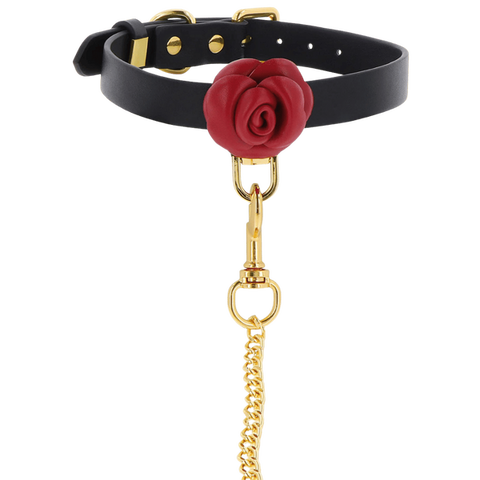 Scala Wild Roses Collar & Leash Black BDSM Set with Luxury Storage Box - Collars and Leads