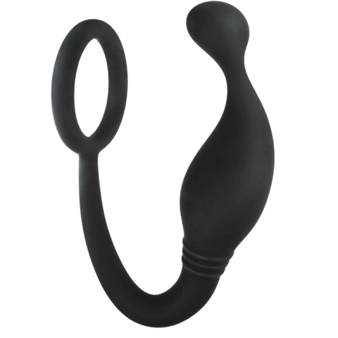 NANMA Corporation Excellent Power Prostate Plug with Love Ring Black Dual Stimulation - Prostate Toys