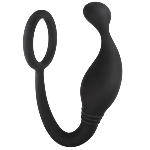 NANMA Corporation Excellent Power Prostate Plug with Love Ring Black Dual Stimulation - Prostate Toys