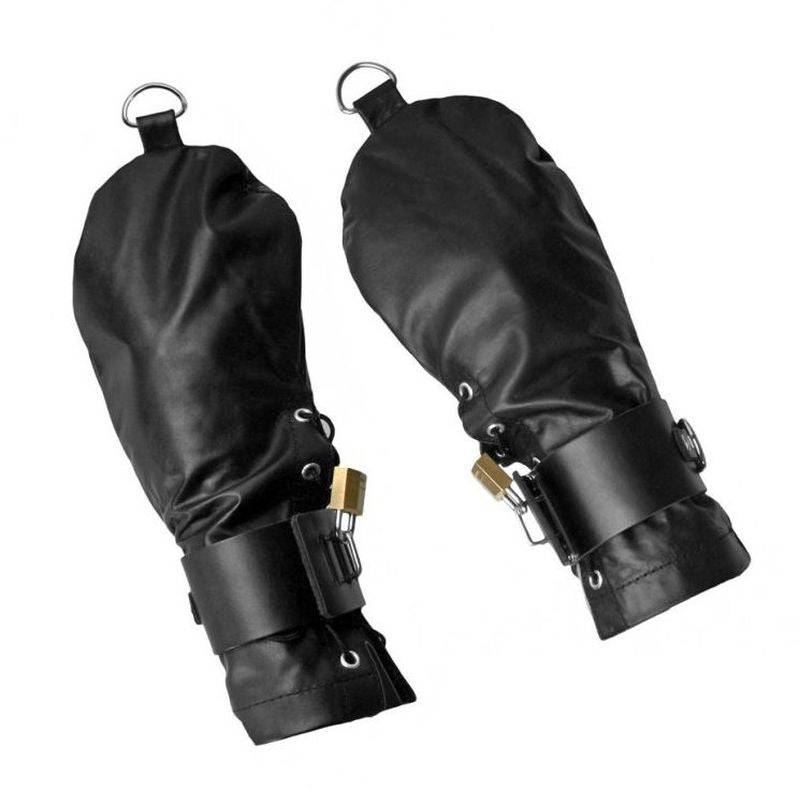 Lace Up Leather Mitts with Wrist Cuffs - - Cuffs And Restraints