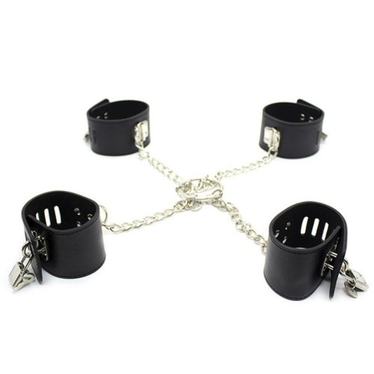 Leather Master Ankle & Wrist Cuffs With Chain - - Cuffs And Restraints