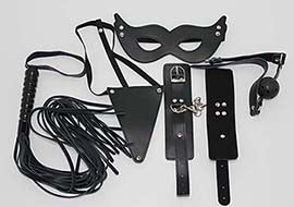 Leather Masters Set Mask, G-String, Gag and Cuffs - - Bondage Kits