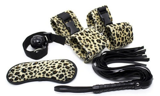 Leopard Print Soft Restraint Kit 5 piece - - Bondage Kits