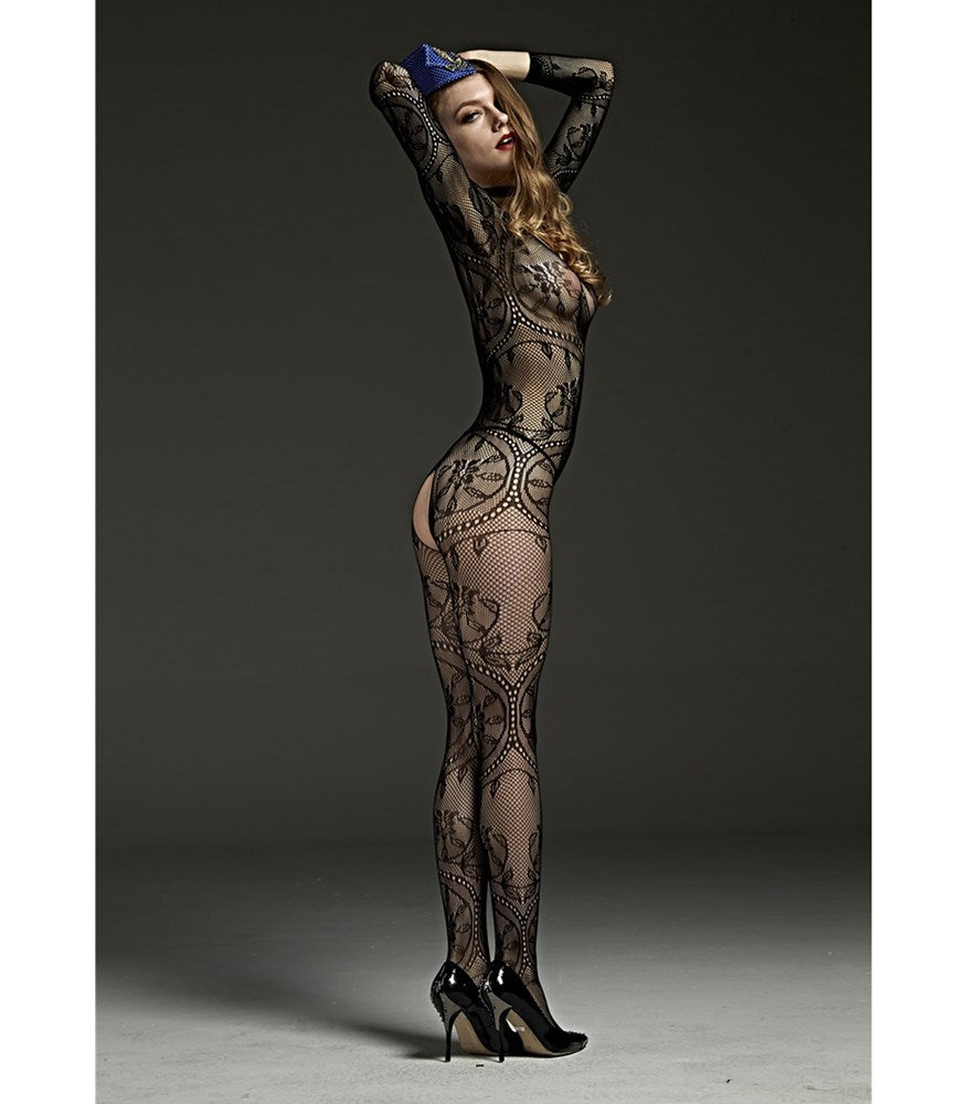 Rimes Salute Womens Body Stocking Floral Lace Crotchless Design - - Her Fetish
