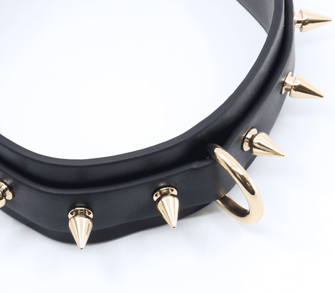 Love In Leather Spiked Faux Leather Bondage Collar with Metal Spikes - Collars and Leads
