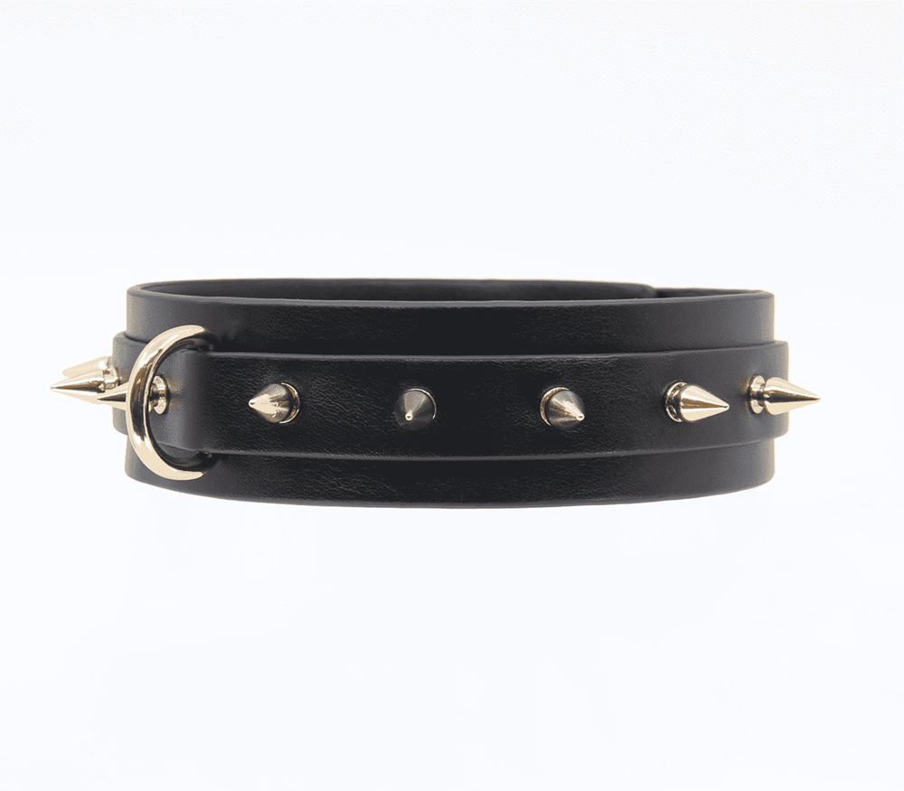 Love In Leather Double Strap Bondage Collar - Gold - Collars and Leads