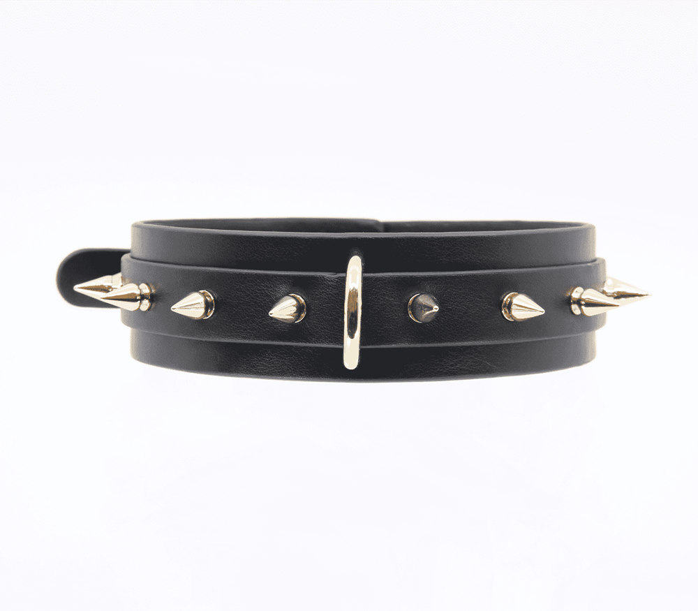 Love In Leather Spiked Faux Leather Bondage Collar with Metal Spikes - - Collars and Leads