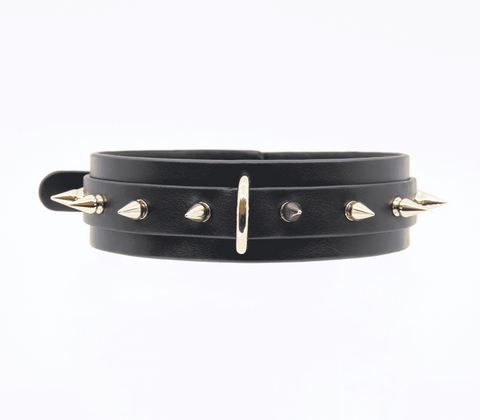 Love In Leather Spiked Faux Leather Bondage Collar with Metal Spikes - Collars and Leads