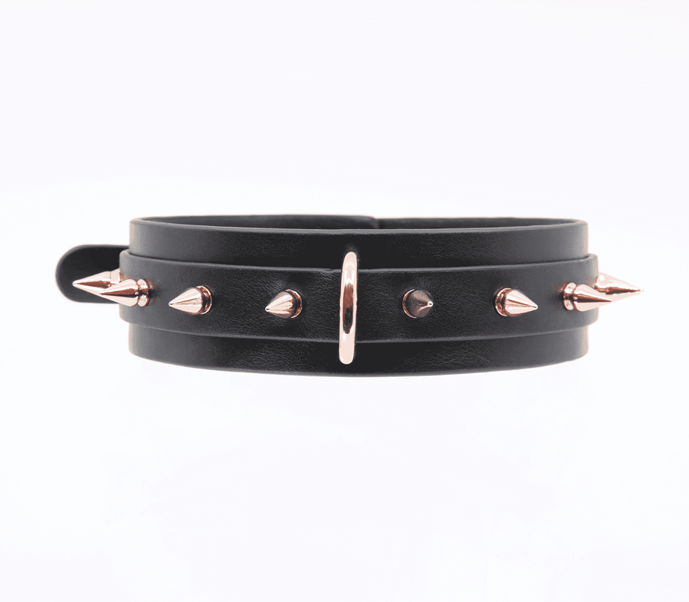 Love In Leather Spiked Faux Leather Bondage Collar with Metal Spikes - - Collars and Leads