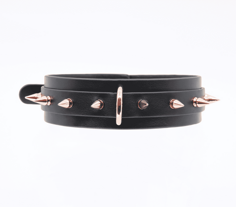 Love In Leather Spiked Faux Leather Bondage Collar with Metal Spikes - Collars and Leads