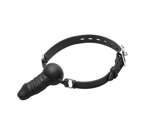 Love In Leather Silicone Bondage Gag With Penis Plug Dual Restraint Control - Bondage Gags and Bits