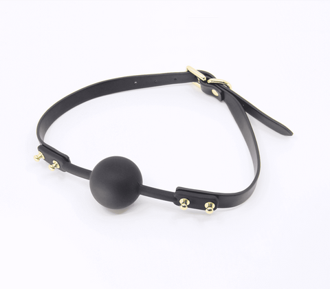 Love In Leather Studded Gag With Silicone Ball Premium BDSM Restraint - Bondage Gags and Bits