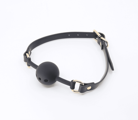 Love In Leather Breathable Gag With Silicone Ball Perforated Design Safety - Bondage Gags and Bits
