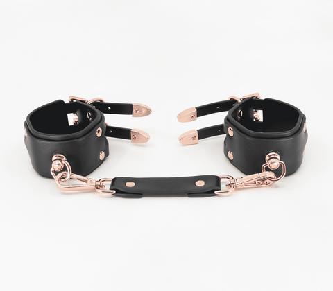 Love In Leather Double Straps Bondage Cuffs with Dual Strap Security - Cuffs And Restraints