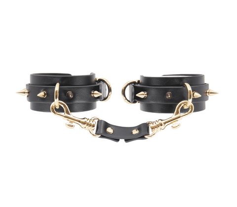 Love In Leather Spiked Faux Leather Wrist Cuffs with Metal Spike Details - Cuffs And Restraints