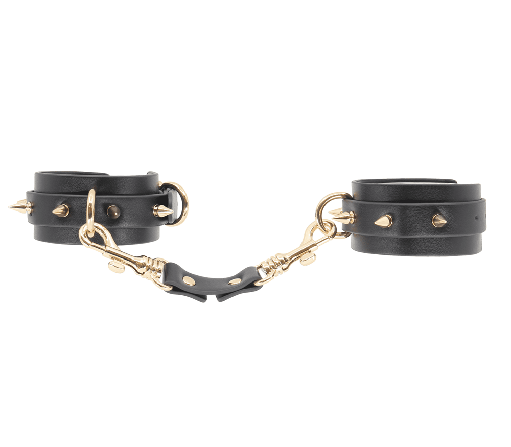 Love In Leather Spiked Faux Leather Wrist Cuffs with Metal Spike Details - - Cuffs And Restraints