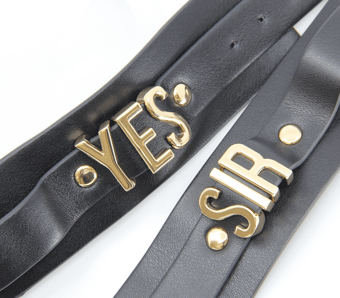 Love In Leather Yes Sir Faux Leather Wrist Cuffs Bold Statement BDSM - Cuffs And Restraints
