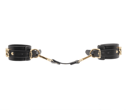 Love In Leather Yes Sir Faux Leather Wrist Cuffs - Gold - Cuffs And Restraints
