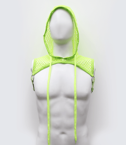 Love In Leather Mens Cropped Mesh Top with Hood - His Fetish