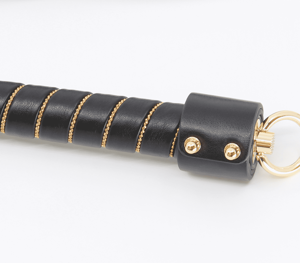 Love In Leather BDSM Flogger with Chain Detail Gold Embellished Impact Tool - - Whips And Crops
