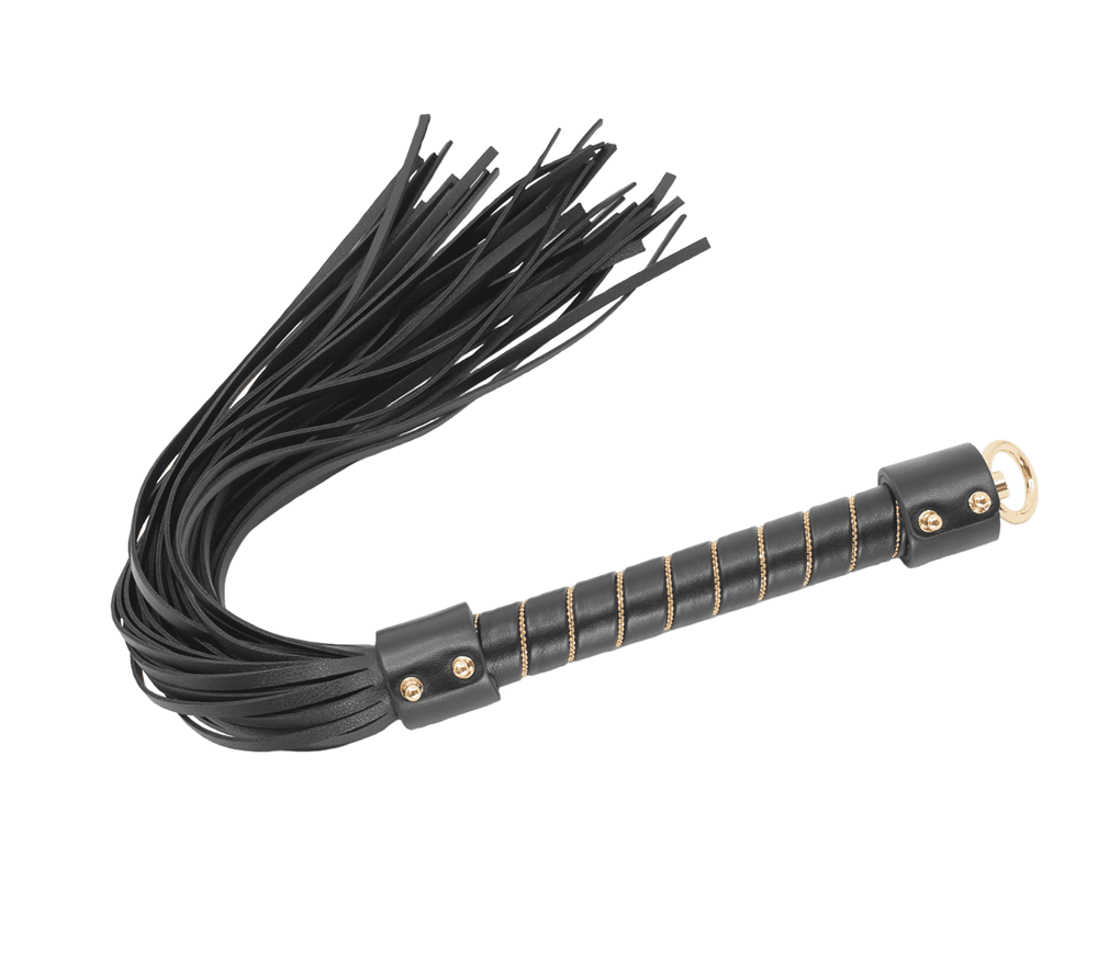 Love In Leather BDSM Flogger with Chain Detail Gold Embellished Impact Tool - Gold - Whips And Crops