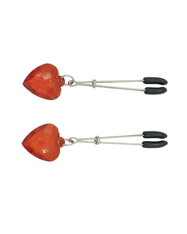Red Heart Tweezer Nipple Clamps - - Nipple and Clit Clamps
