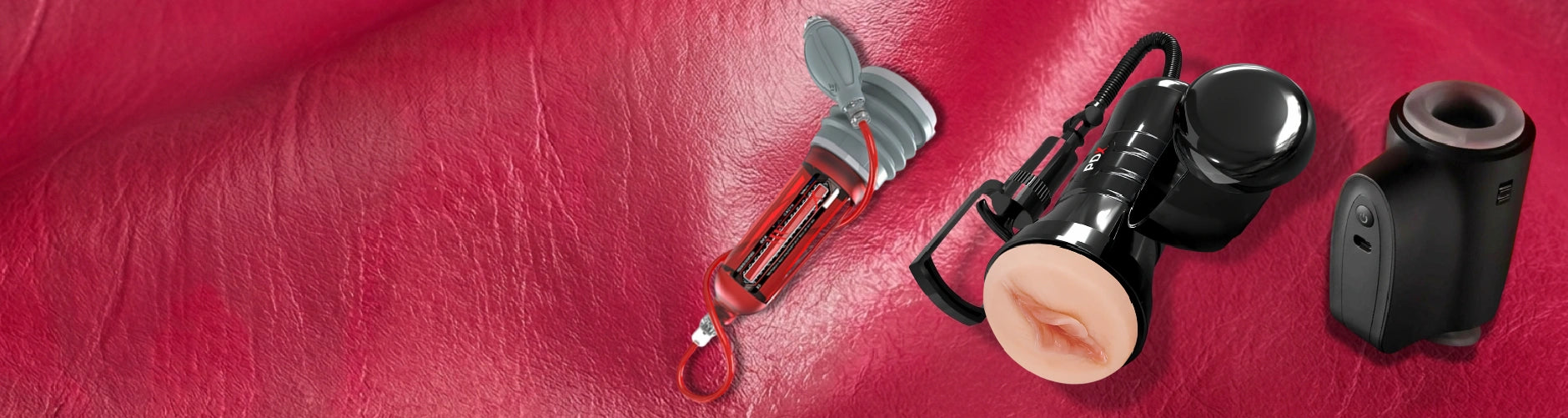 Masturbators and penis pumps collection banner – male sex toys Australia