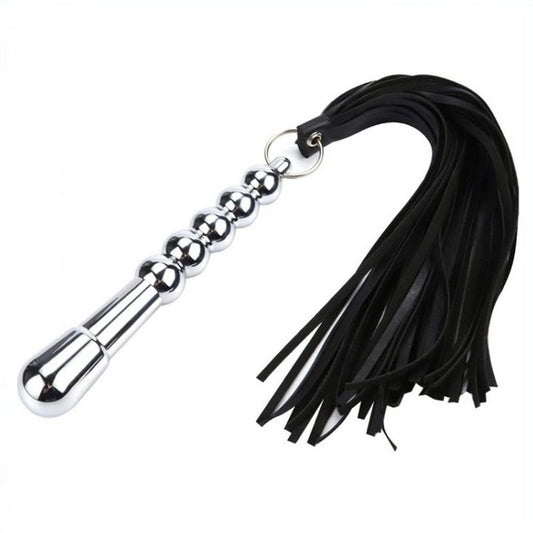 Metal Dildo Handle with Leather Whip - - Whips And Crops