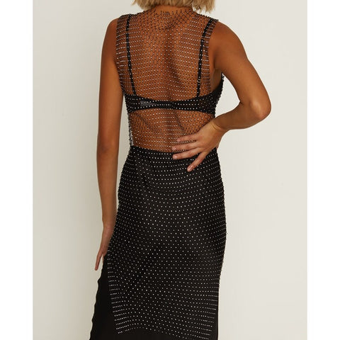 Muse Diamante Studded Mesh Net Dress Sheer Club Festival Lingerie - Her Fetish