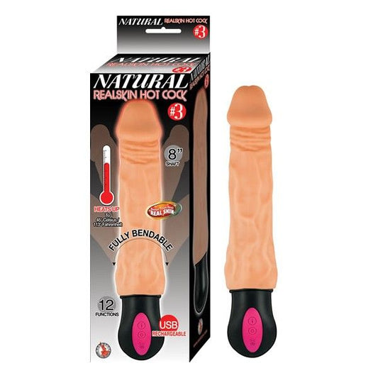 NATURAL REALSKIN 8 Inch Hot Cock No. 3 - - Vibrating Dildos