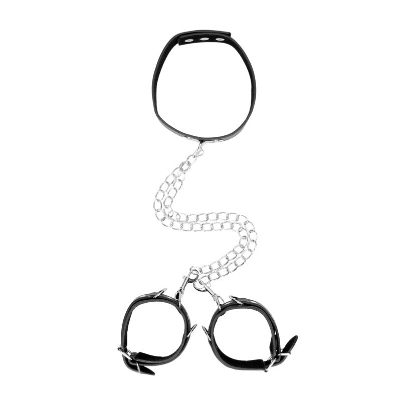 OUCH! BW Bonded Leather Collar With Hand Cuffs - - Collars and Leads