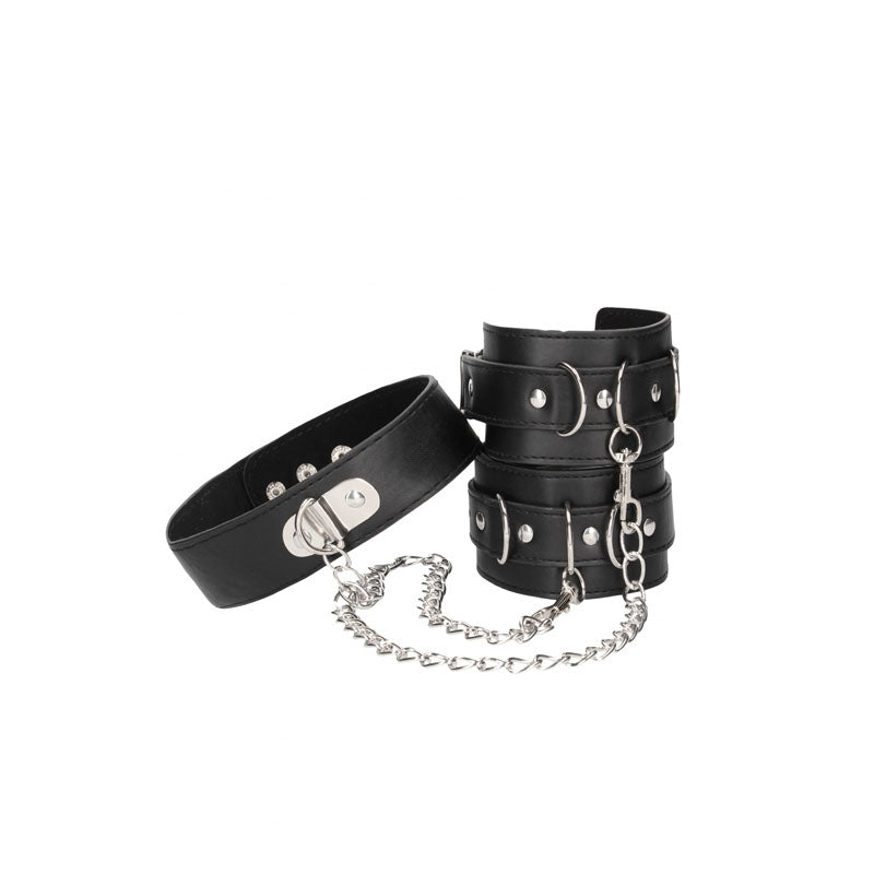 OUCH! BW Bonded Leather Collar With Hand Cuffs - - Collars and Leads