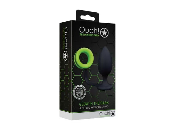 OUCH! Glow in Dark Butt Plug with Cock Ring - - Butt Plugs