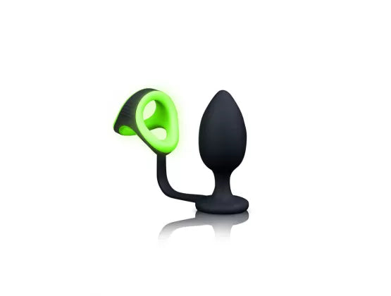 OUCH! Glow in Dark Plug + Cock Ring & Ball Strap - - Cock Rings