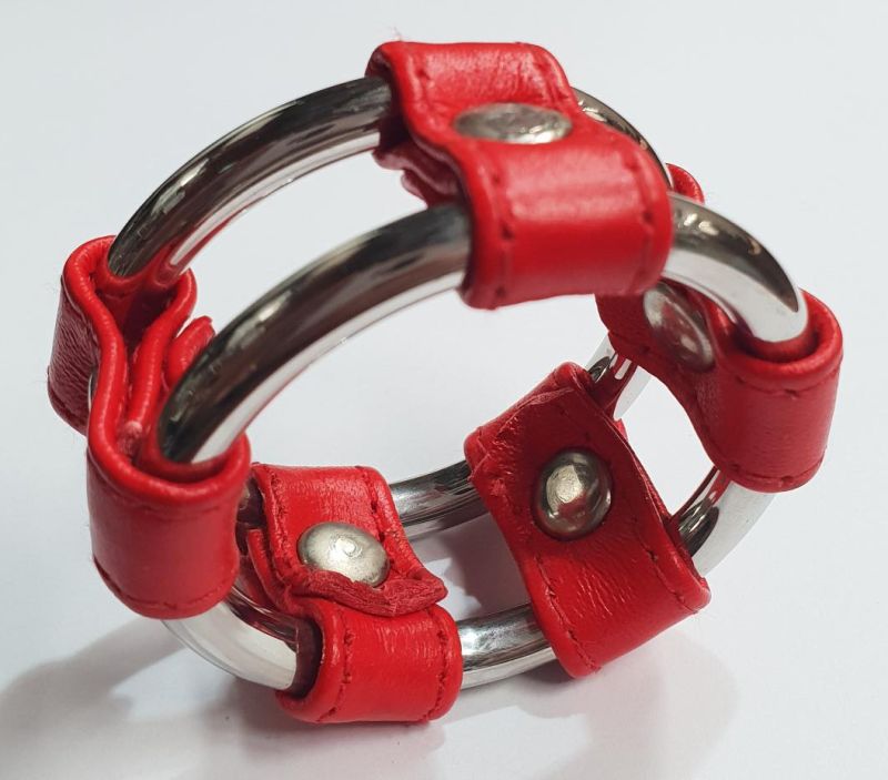 Plain Tube Steel Double Cock Ring Red - 55MM - Cock Rings