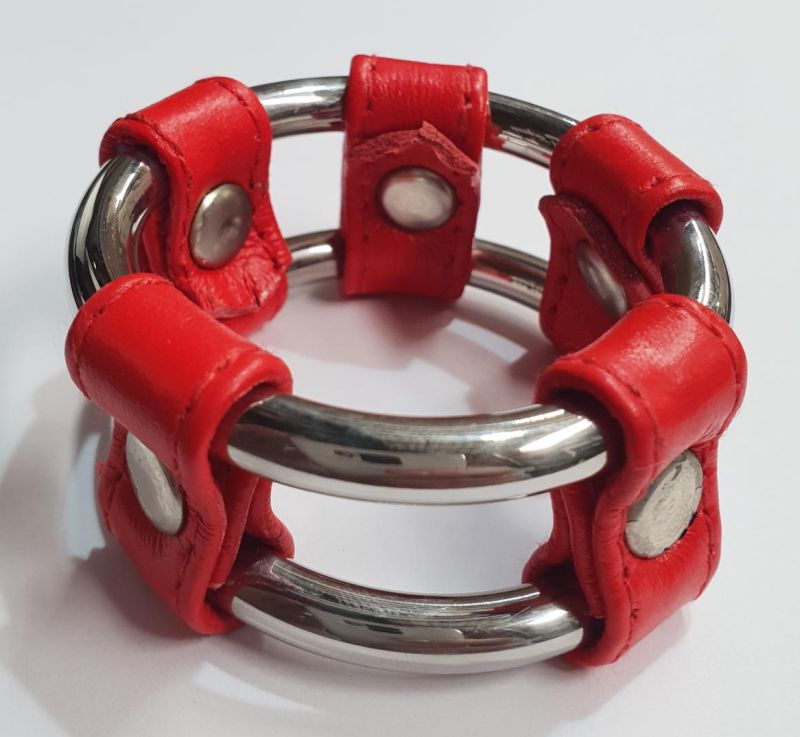 Plain Tube Steel Double Cock Ring Red - - Cock Rings