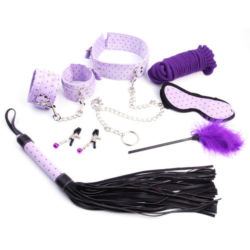 Plush SM Bondage Kit 7 Pcs Purple - - Bondage Kits